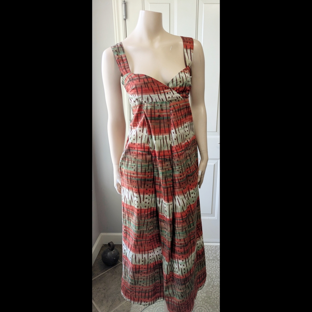 Orange and Green Cotton Pleated Sundress Maxi Size 40